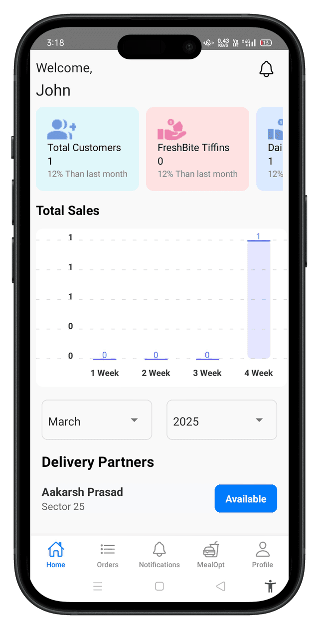 Bharat Tiffin App - Order Management Screen