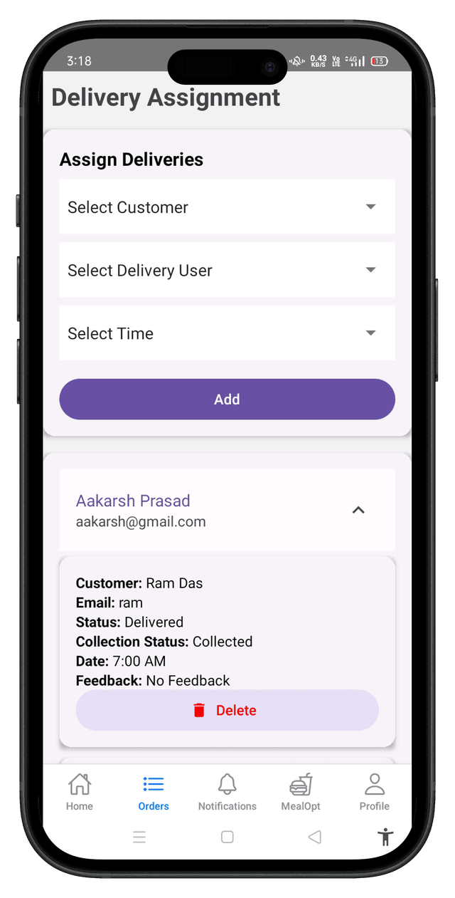 Bharat Tiffin App - Delivery Tracking Screen